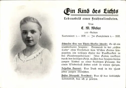 Ak Ein Kind des Lichts, Lebensbild einer Frühvollendeten, Werbung, Weber