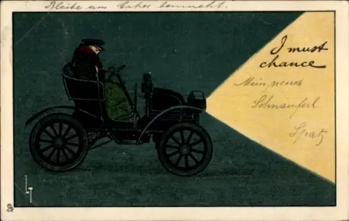 Künstler Ak Mann fährt Automobil in der Nacht