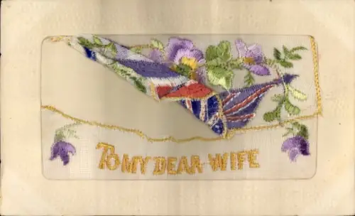 Seidenstick Ak Fahnen, Blumen