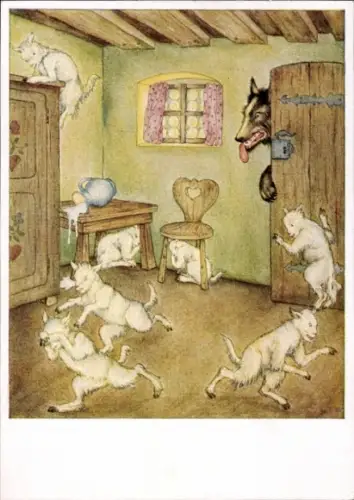 Künstler Ak Stahl-Schlötter, B., Märchen Der Wolf und die sieben jungen Geißlein