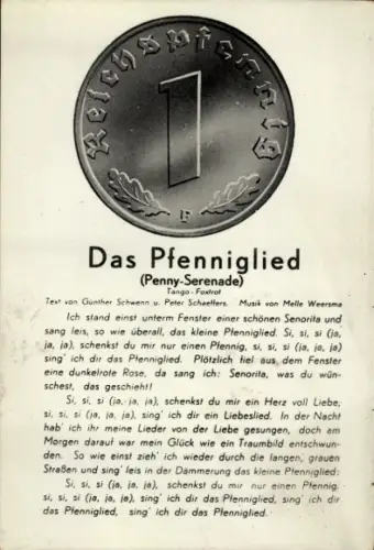 Ak Münze, Gedicht, Das Pfenniglied, Ich stand einst unterm Fenster...
