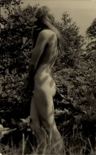 Foto Ak Nackte Frau, Wiese, Frauenakt, Po, Beine