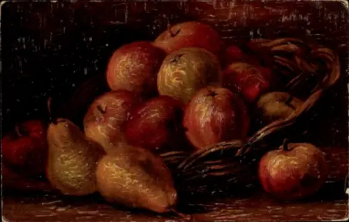 Künstler Ak Melchior, M., Deutsche Früchte, Korb mit Äpfeln und Birnen, Stillleben