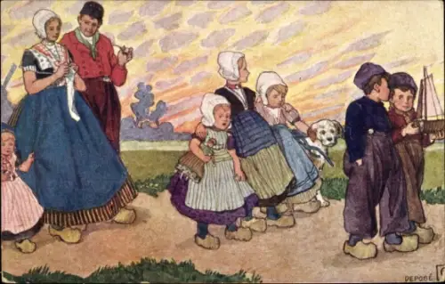 Künstler Ak Paar und Kinder in Tracht