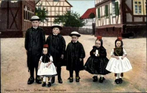 Ak Hessische Trachten, Schwälmer Kindergruppe