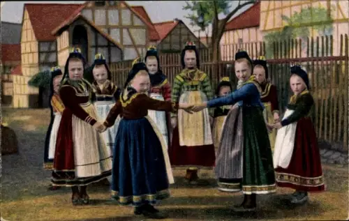 Ak Hessische Trachten, Hessenmädchen Ringelreihen