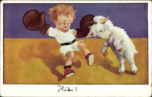 Ak Kind boxt gegen Zicklein