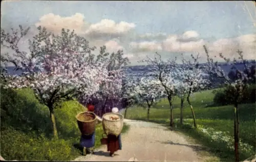 Künstler Ak Bäuerinnen auf dem Weg