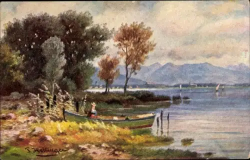 Künstler Ak Ruderboot auf See