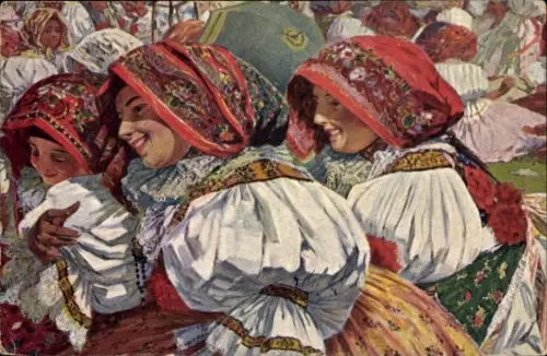 Künstler Ak Uprka, Joza, Tschechische Damen mit Kopftüchern