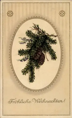 Präge Passepartout Ak Frohe Weihnachten, Tannenzweig