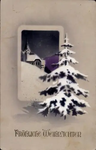 Passepartout Ak Frohe Weihnachten, Dorfidyll