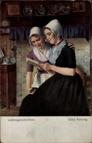 Künstler Ak Kirberg, Otto, Liebesgeschichten, junge Frauen in Tracht, Brief