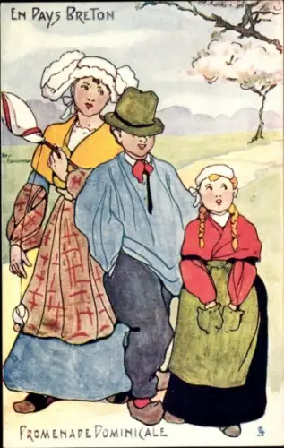 Künstler Ak En Pays Breton, Promenade Dominicale