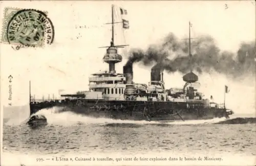 Ak Französisches Kriegsschiff, L'Iéna, Cuirassé à tourelles