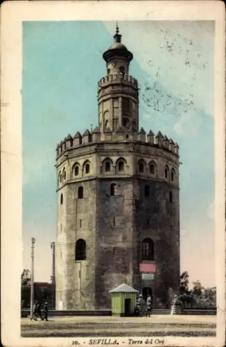 Ak Sevilla Andalusien, Torre del Oro in   Architektur, farbige 