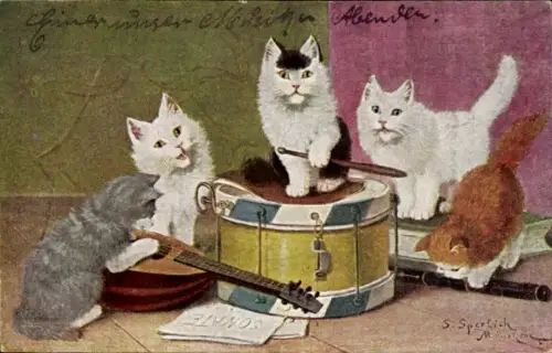 Künstler Ak Musizierende Katzen, Konzert