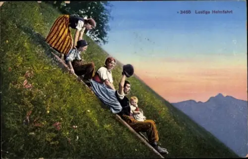 Ak Schweiz, Lustige Heimfahrt, Volkstracht