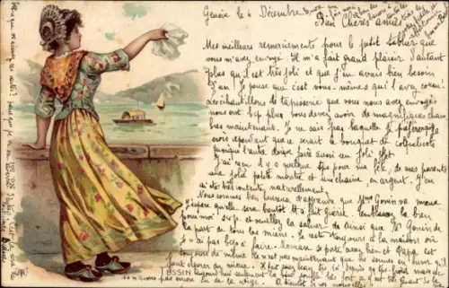 Litho Kanton Tessin, Frau in Tracht