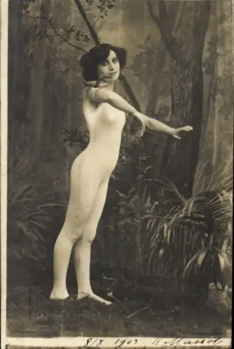 Ak Nackte Frau, Frauenakt, Erotik, Wald, Schlange