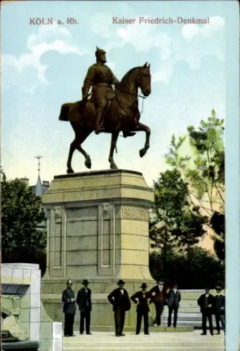 Ak Köln am Rhein, Kaiser Friedrich Denkmal, Reiterstandbild, Männergruppe