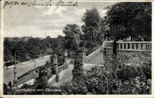 Ak Erfurt in Thüringen, Aufgang zum Stadtpark, Treppen, Bäume, Laternen
