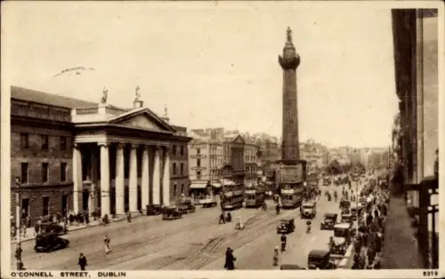 Ak Dublin Irland, O'Connell Street,  Monument, Straßenverkehr,  
