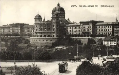 Ak Bern Stadt Schweiz, Bundespalast, Helvetiaplatz, Bern