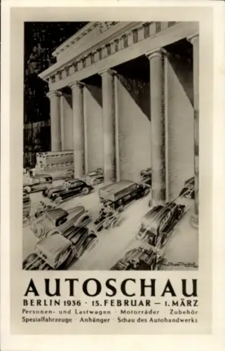 Künstler Ak Autoschau Berlin 1936, 50 Jahre Automobil
