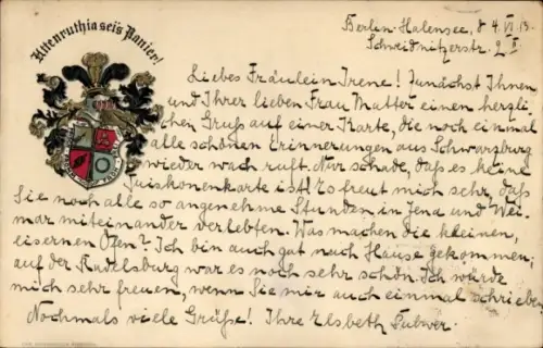 Präge Studentika Ak Wappen eines studentischen Vereins, Uttenruthia sei's Panier