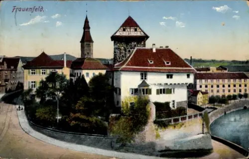 Ak Frauenfeld Kanton Thurgau,  Gebäude, Wasser, Bäume, 