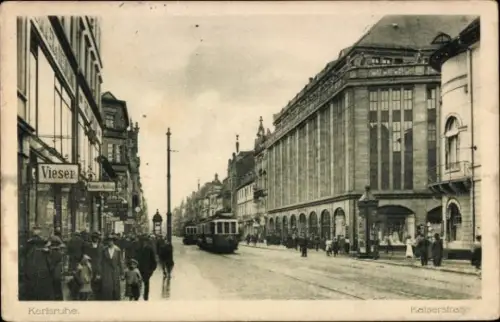 Ak Karlsruhe in Baden, Kaiserstraße, Straßenbahn, Vieser,  Gebäude