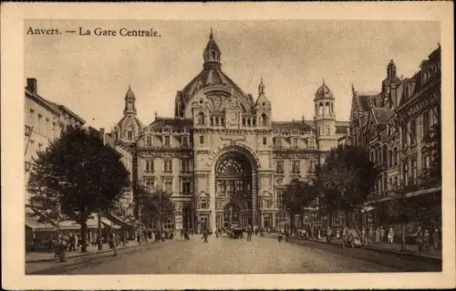 Ak Anvers Antwerpen Flandern, La Gare Centrale, Bahnhof, Eingang