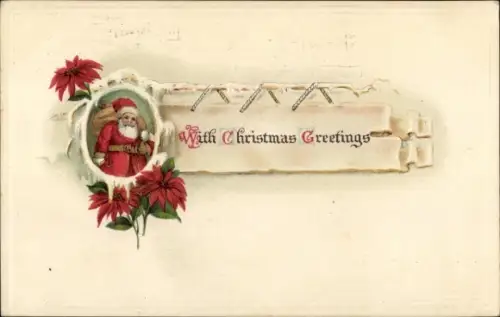 Ak Glückwunsch Weihnachten, Weihnachtsmann mit Geschenkesack, Christmas Greetings