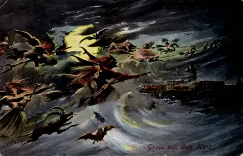 Ak Brocken Nationalpark Harz, Walpurgisnacht, Hexen