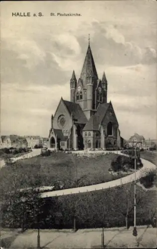 Ak Halle an der Saale, St. Pauluskirche,  Kirche, Landschaft