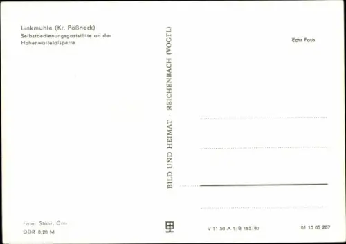 Ak Linkenmühle Gössitz in Thüringen, Selbstbedienungsgaststätte an der Hohenwartetalsperre