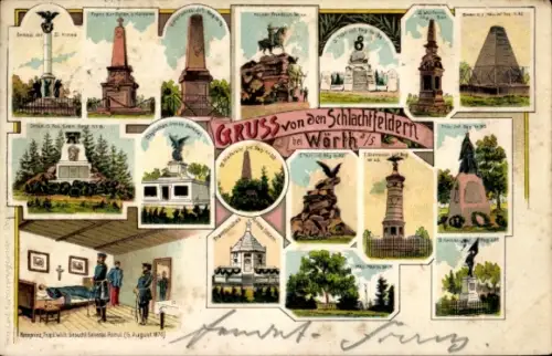 Litho Wœrth Wörth an der Sauer Elsass Bas Rhin, Schlachtfelder, Denkmäler, General Raoul