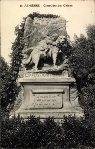 Ak Asnières sur Seine Hauts de Seine, Hundefriedhof, Barry, der Rettungshund