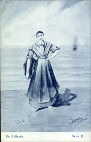 Künstler Ak Frau in Niederländischer Volkstracht, Serie II, Segelboot