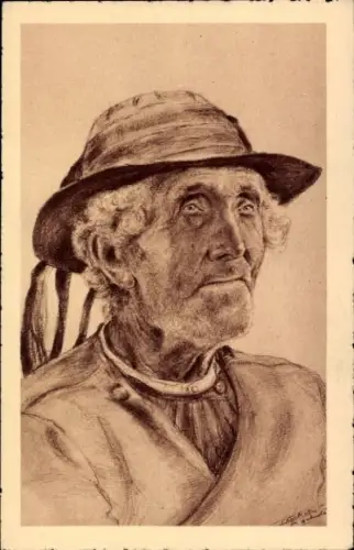 Künstler Ak Tetes de Bretagne, Älterer Mann in Tracht, Portrait