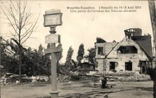 Ak Brüssel Belgien, Weltausstellung 1910, Avenue des Nations, Nach dem Brand