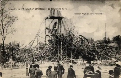CPA Bruxelles, Exposition, L'Incendie des 14-15 Août 1910, Section Anglaise