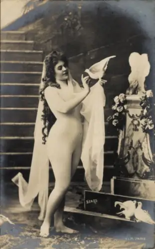 Ak Nackte Frau, Erotik, Frauenakt, Schleier