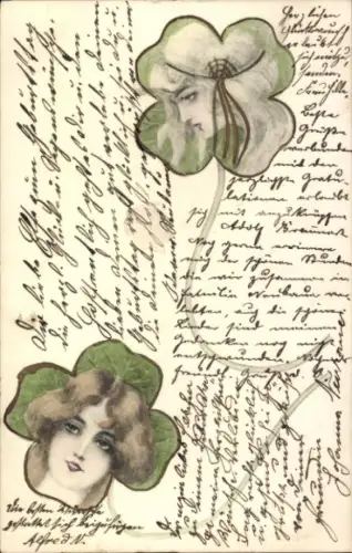 Ak Frauen-Porträts, Glücksklee