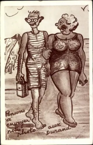 Ak Ehepaar am Strand, Bademode