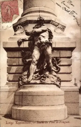 CPA Exposition Universelle et Internationale de Liege 1905, Statue du Pont de Fragnee