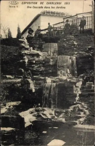 CPA Exposition de Charleroi 1911, Cascade dans les Jardins