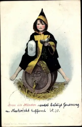 Ak München, Münchner Kindl, Bier, Fass