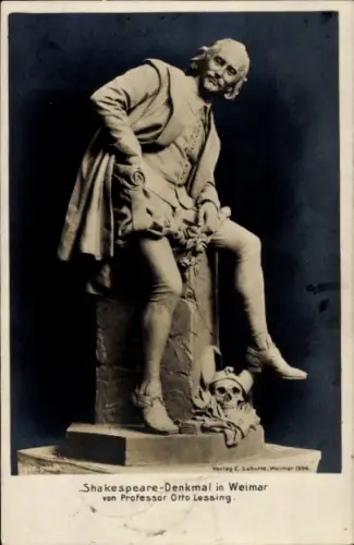 Ak Weimar in Thüringen, Goethe, Shakespeare-Denkmal,  von Professor Otto Lessing, Statue, 1904